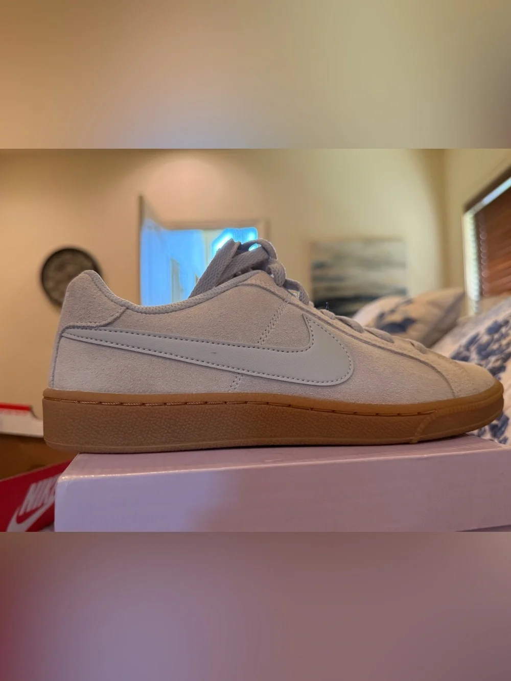 Nike Womens Suede Low-Top Sneakers in Beige with Gum Sole